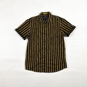 Scotch & Soda Mens Vertical Stripe Short Sleeve Button Shirt Black and Yellow M